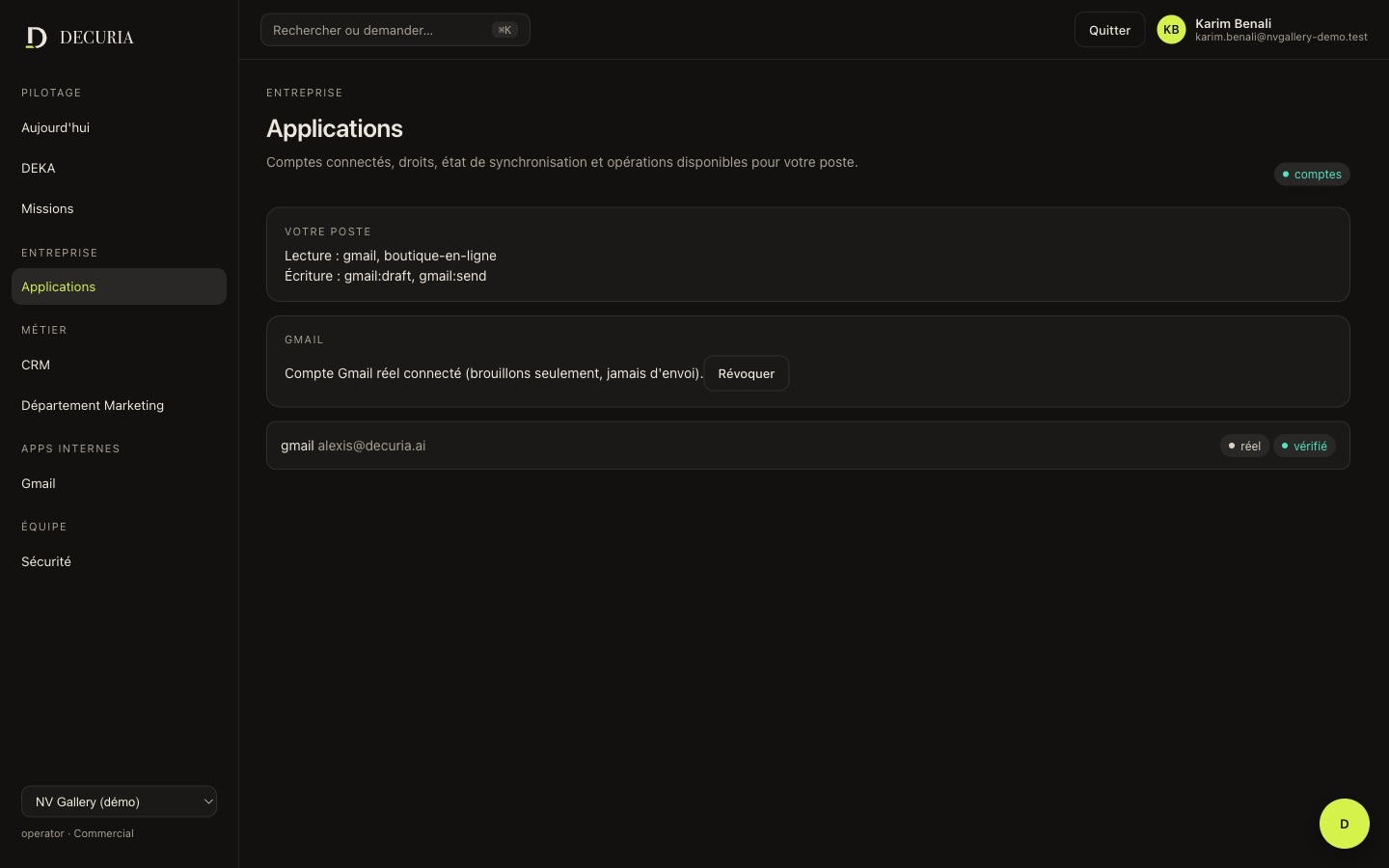 Applications connectées dans le cockpit DECURIA